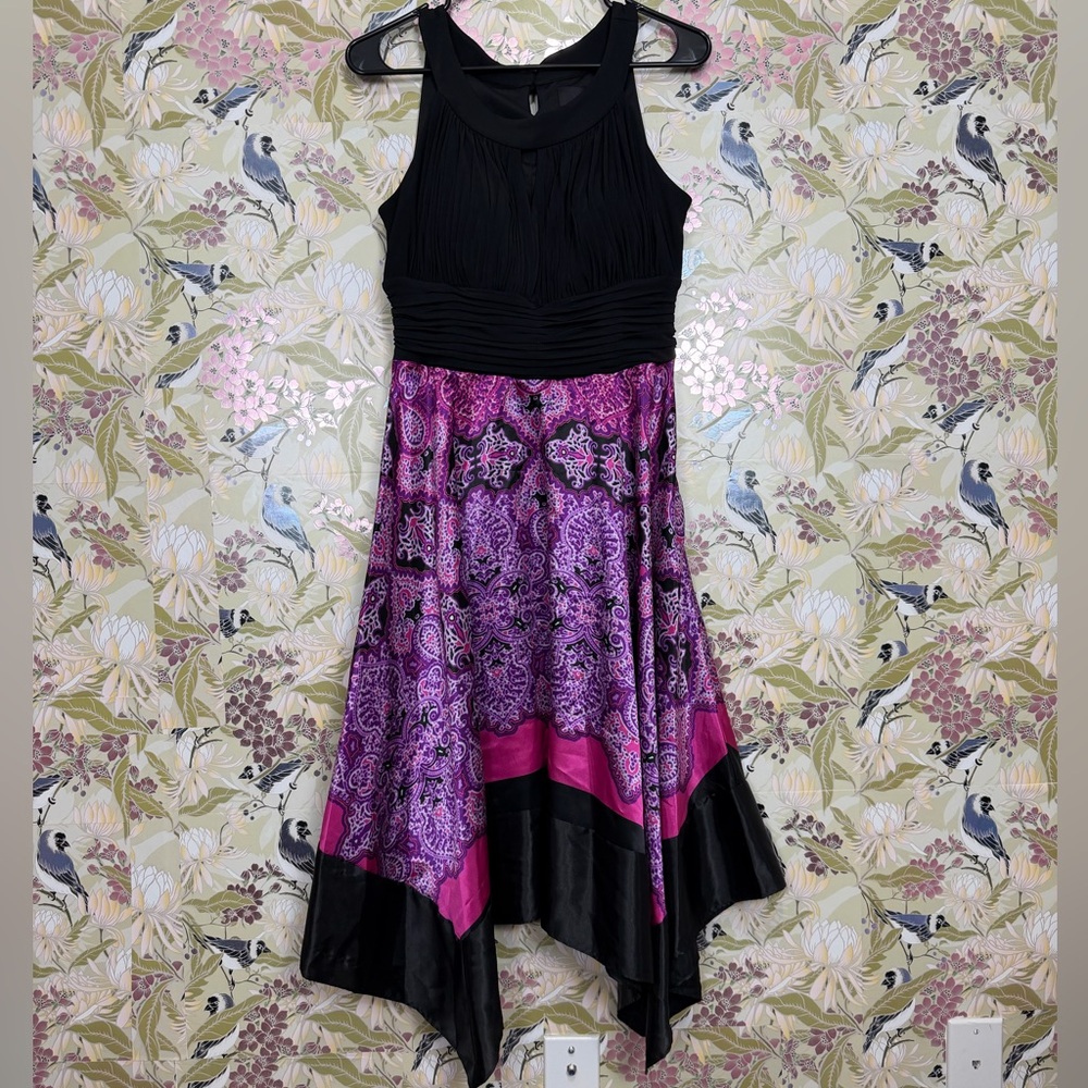 Chic Asymmetrical Black and Purple Dress